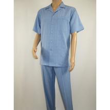 Men 2pc Walking Leisure Suit Short Sleeves DREAMS Plaid Satin 253-11 Ocean Blue image 8