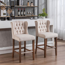 Upholstered 27&quot; Seat Height Barstools, Wingback Breakfast Chairs Set of ... - £182.15 GBP