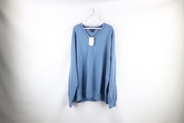 New Lands End Mens Size 2XL XXL Blank Supima Cotton Knit V-Neck Sweater Blue - £51.39 GBP