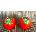 Vintage Novelty Mini Tomato Salt &amp; Pepper Ceramic Shaker Cork Stoppers J... - $236.30 MXN