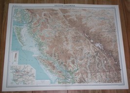 1922 Map Of British Columbia Vancouver Island Rockies Okanagan Valley Canada - $37.28