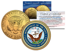United States Navy * Emblem * 24K Gold Plated Jfk Half Dollar U.S. Coin Military - £6.71 GBP