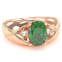 Men&#39;s Designer Lab-Created Emerald Diamond Ring In Solid 14k Rose Gold - £637.21 GBP