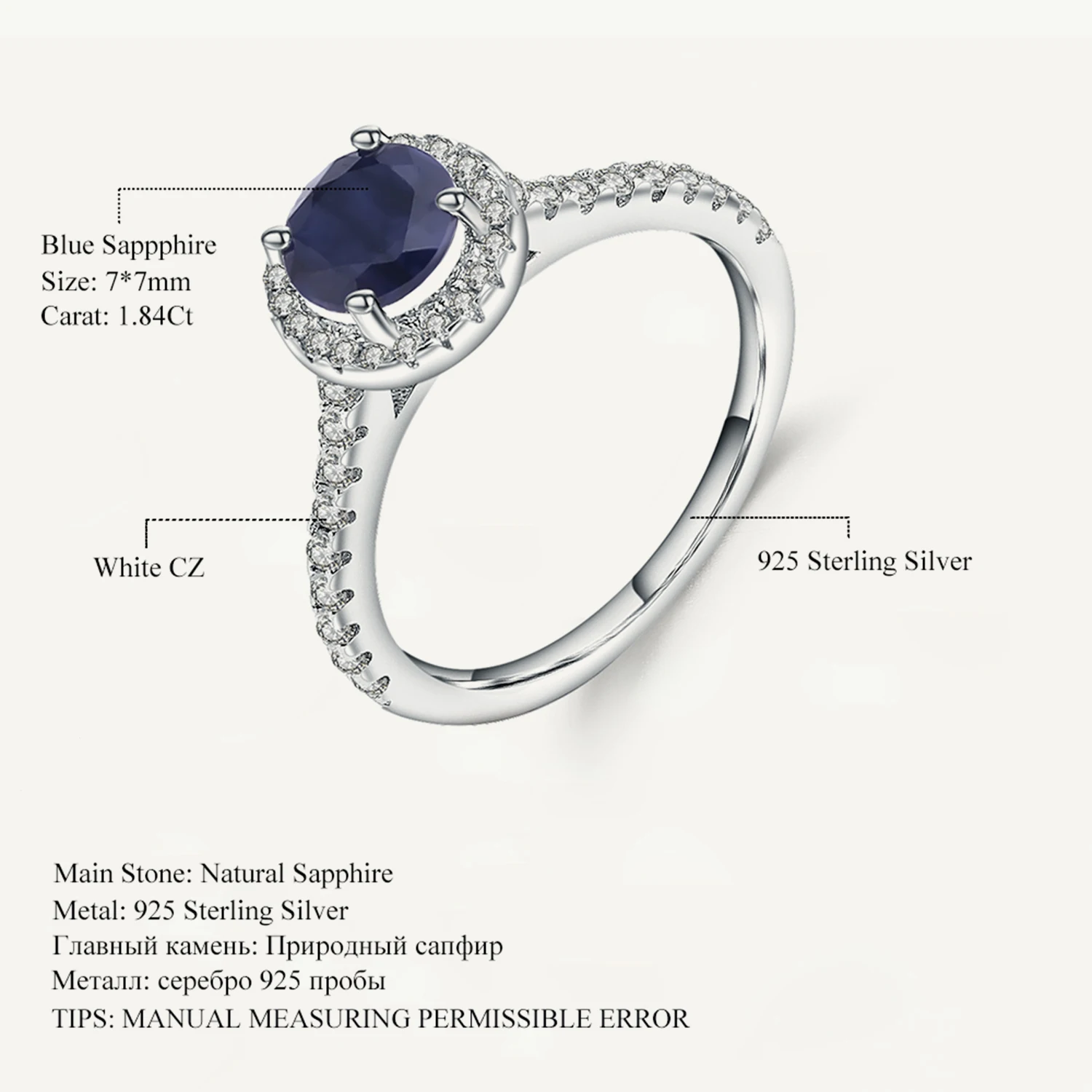 1.84Ct Natural Blue Sapphire Rings 925 Sterling Silver Round Cut Gem Engagement  - £43.55 GBP