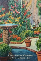 1940s Little Theatre Courtyard Fountain New Orleans Louisiana Linen Postcard - £13.87 GBP