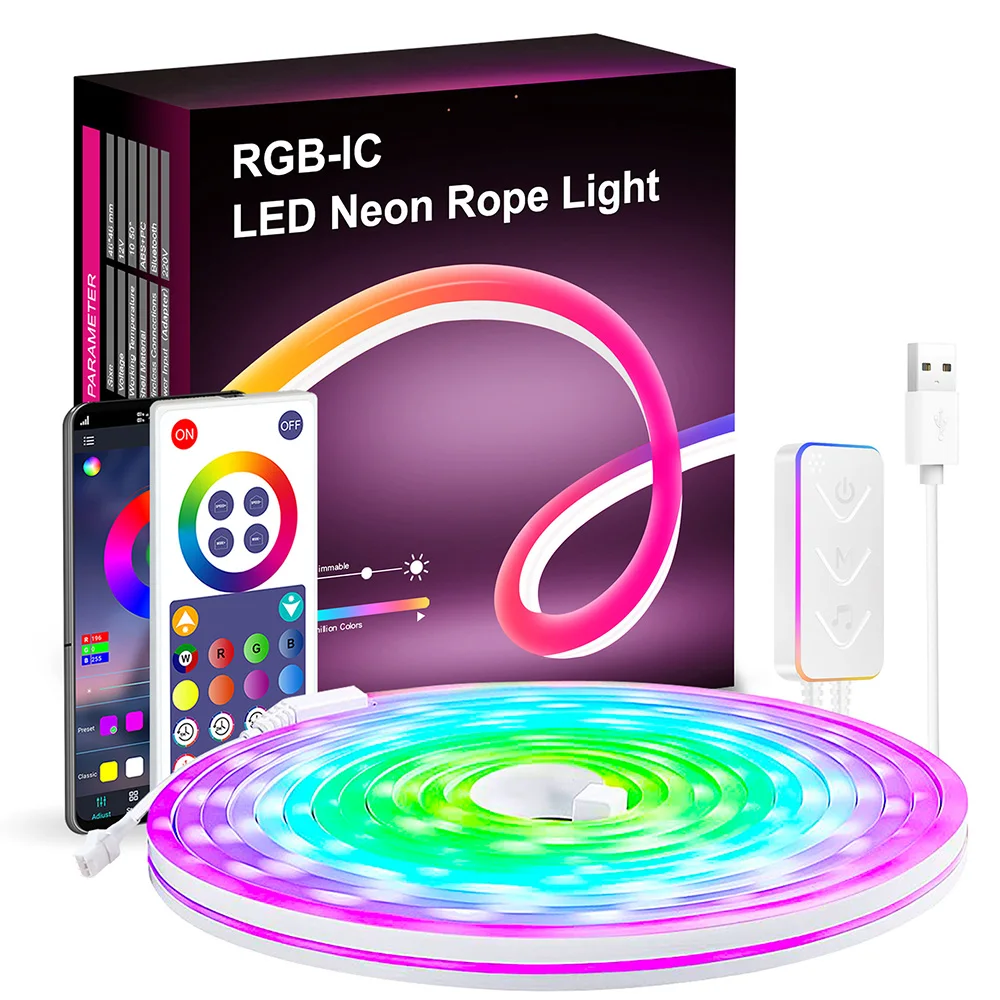  RGBIC LED Neon Rope Light Strip Music Sync Bluetooth APP Control TV Backlight D - £137.47 GBP