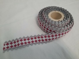 Vintage Gray White and Pink Woven Trim w/ Rick Rack Border 1.5&quot; Wide x 1... - $23.71
