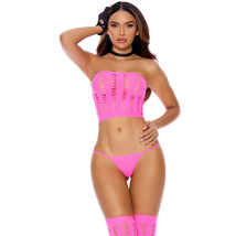 Cut Out Strapless Crop Top Thigh Highs Stockings Set Pothole Bandeau 8680 - £17.25 GBP