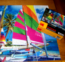 Jigsaw Puzzle 1000 Pieces Sailboats On Tropical Beach Kodak Color Photo Complete - £11.07 GBP