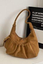 Ruched Suede Handbag with Zipper - $34.00