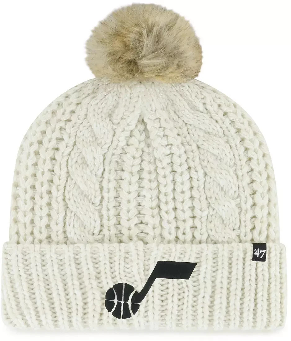 '47 NBA Women's Utah Jazz Meeko Knit Beanie hat Cuff Pom embroidered Logo Beige Item image 3