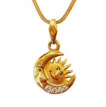22Kt Yellow Gold Moon Sun Children Necklace Pendant Cubic Zirconia CZ - $349.34