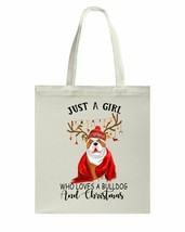 Just A Girl Loves A Bulldog And Christmas Bag Dogs Lover Canvas Bags Cot... - £15.44 GBP