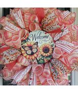 Sunflower Butterfly Door Wreath  Fall Ribbon Home Decor  Rustic Autumn A... - $79.99