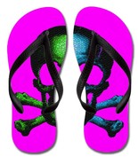 Punk Pirate Skull STANDARD Flip Flops - Green and Blue on Pink- Men&#39;s - £14.94 GBP