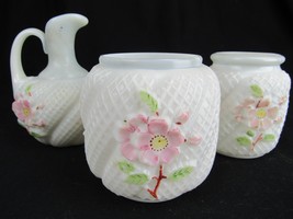Vintage White Milk Glass Sugar Syrup Oil Creamer Northwood Apple Blossom Pattern - £44.58 GBP