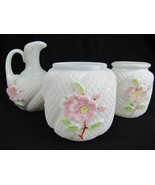 Vintage White Milk Glass Sugar Syrup Oil Creamer Northwood Apple Blossom... - $59.99