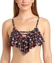 California Waves Juniors Floral Flounce Bikini Swim Top,Multi,Large - £14.01 GBP