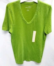  Women's Small- Wheatgrass Green Short Sleeve Cotton V Neck T Shirt Top image 2