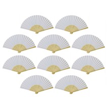 10 WHITE FANS Folding Paper Hand Fan Pocket Wedding Plain Bamboo Set Lot... - $242.44 MXN