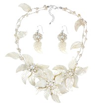 Statement Carved Mother of Pearl Floral Bouquet Jewelry Set - £49.04 GBP