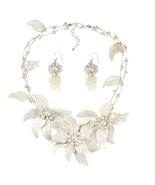 Statement Carved Mother of Pearl Floral Bouquet Jewelry Set - £48.48 GBP