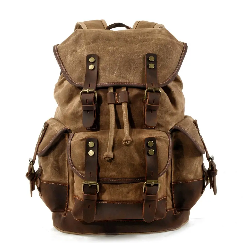 Vintage Canvas Leather Backpacks Men Women Laptop Daypacks Waterproof Canvas Ruc - £65.26 GBP