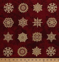 Cotton Snowflakes on Red Christmas Metallic Fabric Print by the Yard D579.40 - £8.89 GBP