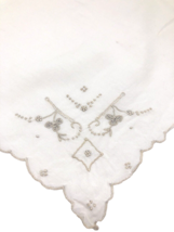 Vtg 1930s Hanky Handkerchief White Delicate Embroidered Taupe Romantic S... - £14.30 GBP