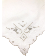 Vtg 1930s Hanky Handkerchief White Delicate Embroidered Taupe Romantic S... - $18.55