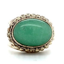 Vintage Sterling Signed 925 Sajen Oval Aventurine Stone Dome Ring Band sz 6 1/2 - £67.26 GBP