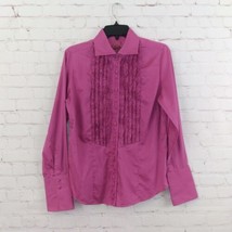 Robert Graham Shirt Womens Medium Pink Tuxedo Ruffle Embroidered Button ... - $34.99