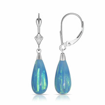 14K White Gold Tear Drop Shaped Light Blue Fire Opal Lever back Dangle Earrings - £104.55 GBP