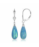 14K White Gold Tear Drop Shaped Light Blue Fire Opal Lever back Dangle E... - $139.32