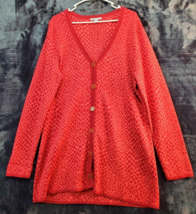 Isaac Mizrahi Cardigan Sweater Women Large Red Leopard Print Cotton Button Front - £12.00 GBP