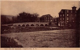 Cortland New York 7 Arch Stone Bridge Clinton Avenue Postcard 1910 - £3.96 GBP