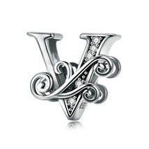 925 Sterling Silver Letter Vintage A to Z Charms CZ Beads Fit Charm Bracelet - £8.83 GBP