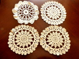VTG lot of 4 Table Doily Lace Center Mat Dresser hand crochet Beige Cream - $19.80