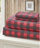 Buffalo Plaid Red 4 pc King Sheets and Pillow Cases Set Bear Country Mic... - $66.55 CAD