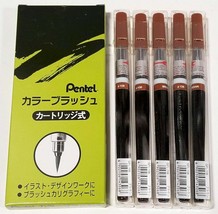 NEW Pentel Color Brush Art Pen 5-Pk BROWN Ink GFL106 Nylon Tip Water Cal... - $9.40
