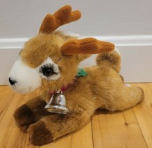 Vintage Russ Berrie Shimmer Reindeer Holiday Plush Collar Working Bell 9&quot; Korea - £11.49 GBP