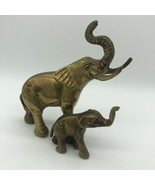 Elephant &amp; Calf Brass Figurine Paper Weight 5.5&quot; India Metal Statue Décor  - £18.79 GBP