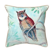 Betsy Drake Owl in Teal Small Indoor Outdoor Pillow 12x12 - £39.56 GBP