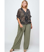 Solid Olive Green Wide Leg Palazzo Lounge Loose Comfy Casual Pajama Pants - £19.98 GBP