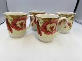 222 Fifth Summer Botanical / Lutece Fleur Rouge Mugs Set of 4 - £47.95 GBP