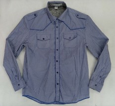Brooking Basement Men&#39;s Blue Shirt Adult Snap Button Long Sleeve Western... - $10.44