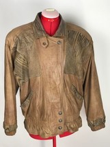 VTG Winlit Brown Leather Jacket Women&#39;s Small Bomber 90&#39;s Hip Hop Shoulder Pads - $29.65