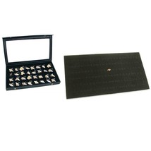 Faux Leather Jewelry Display Case W/ 32 &amp; 72 Slot Tray Inserts Kit 3 Pcs - £28.97 GBP