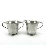 Vintage Pewter Creamer &amp; Sugar Bowl, Flower Petal Rim, Vertical Accents ... - $358.62 MXN