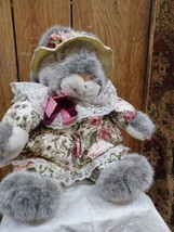 Vtg Plush Creations Inc. 1990 Marvina Rabbit Gray Bunny Floral Dress Hat... - £27.45 GBP